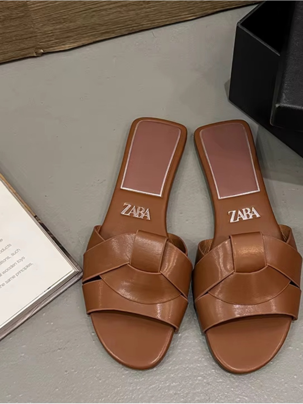 Zara Tan Braided Leather Slide Mules for Women